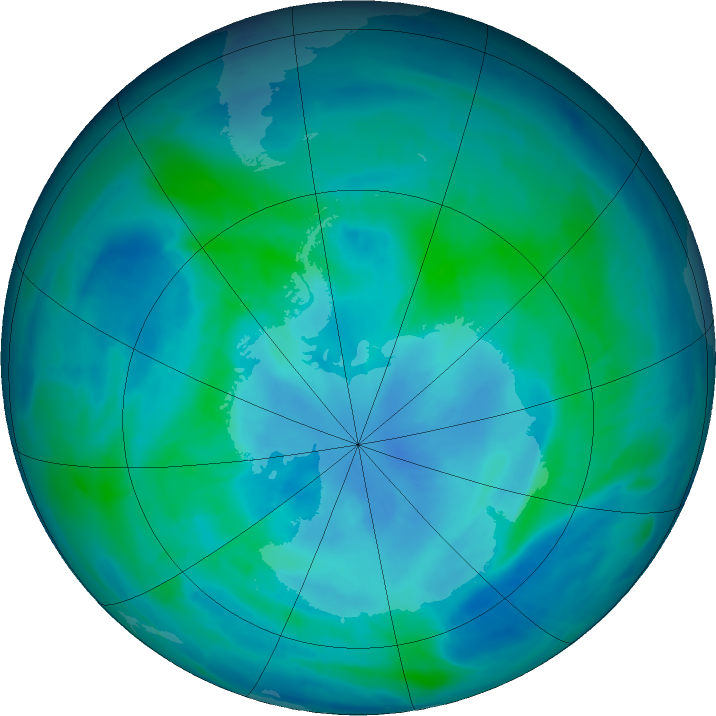 Antarctic ozone map for 16 March 2016